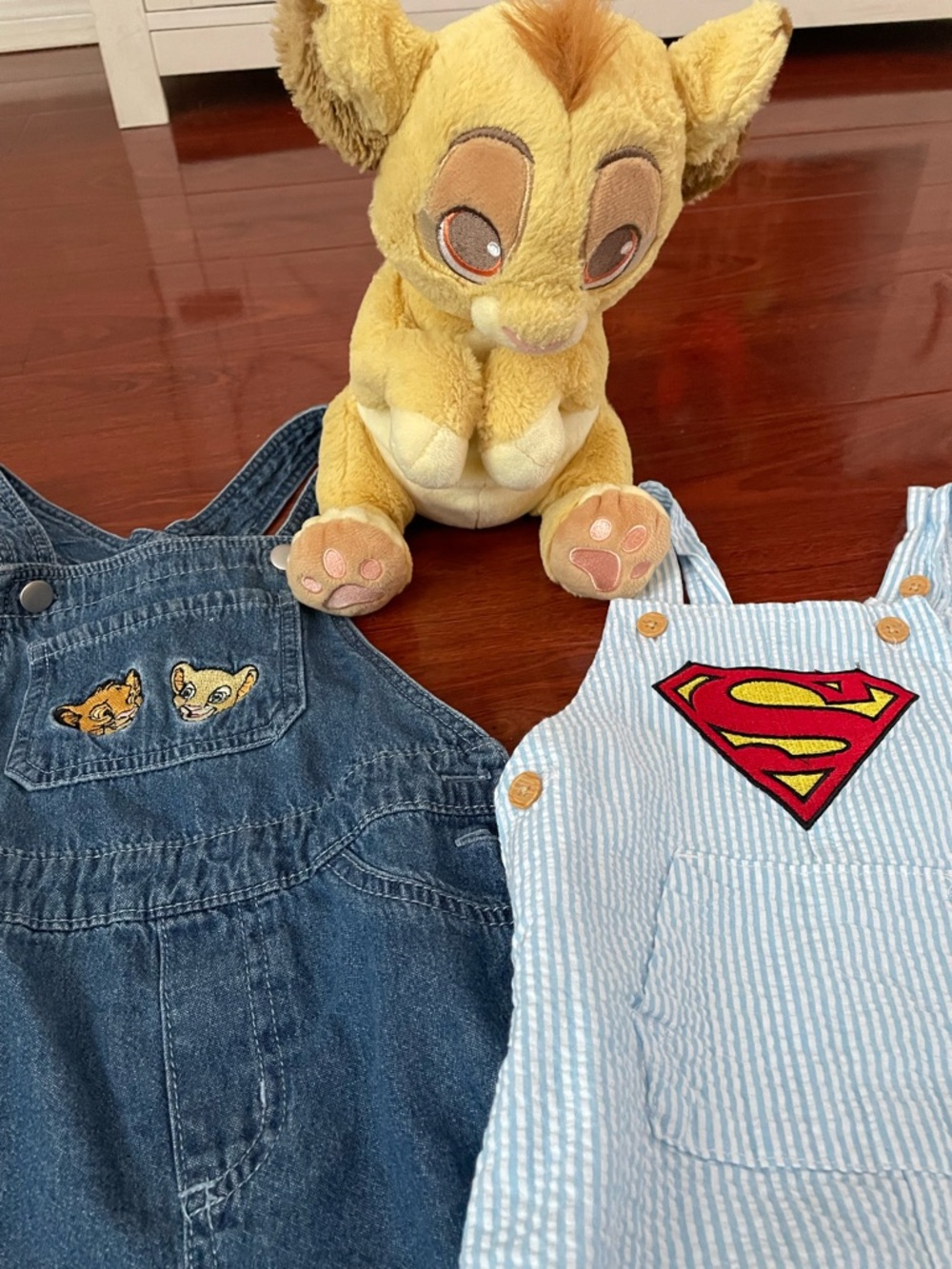Disney Simba Denim Overalls & Superman Striped Overalls and plush